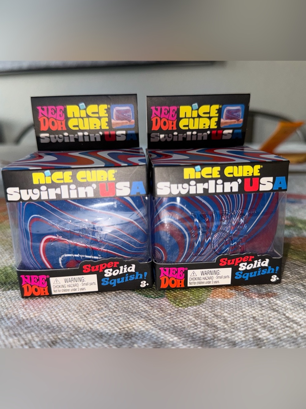 NEE DOH Nice Cube Swirlin' USA Blue & Red Swirl Squishy pair